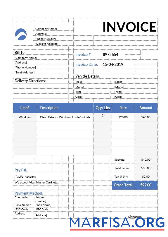 Printable Car Wash Invoice Template